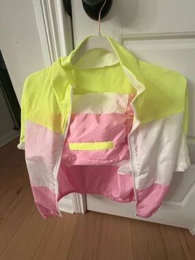 Women’s Neon Yellow, Pink & White Colorblock Rain Jacket